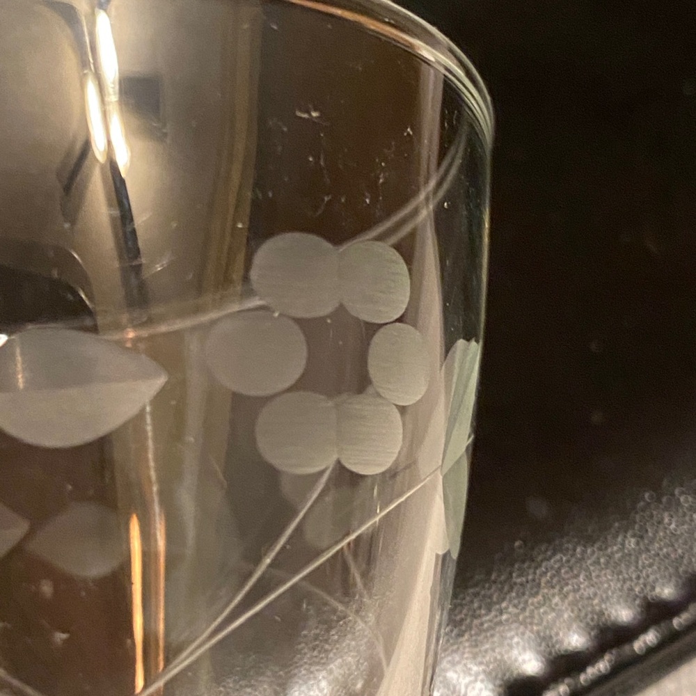 Set of 6 Vintage 1950’s/60’s Anchor Hocking ‘Boopie’ 4oz Goblets Floral Etching - Picture 5 of 5